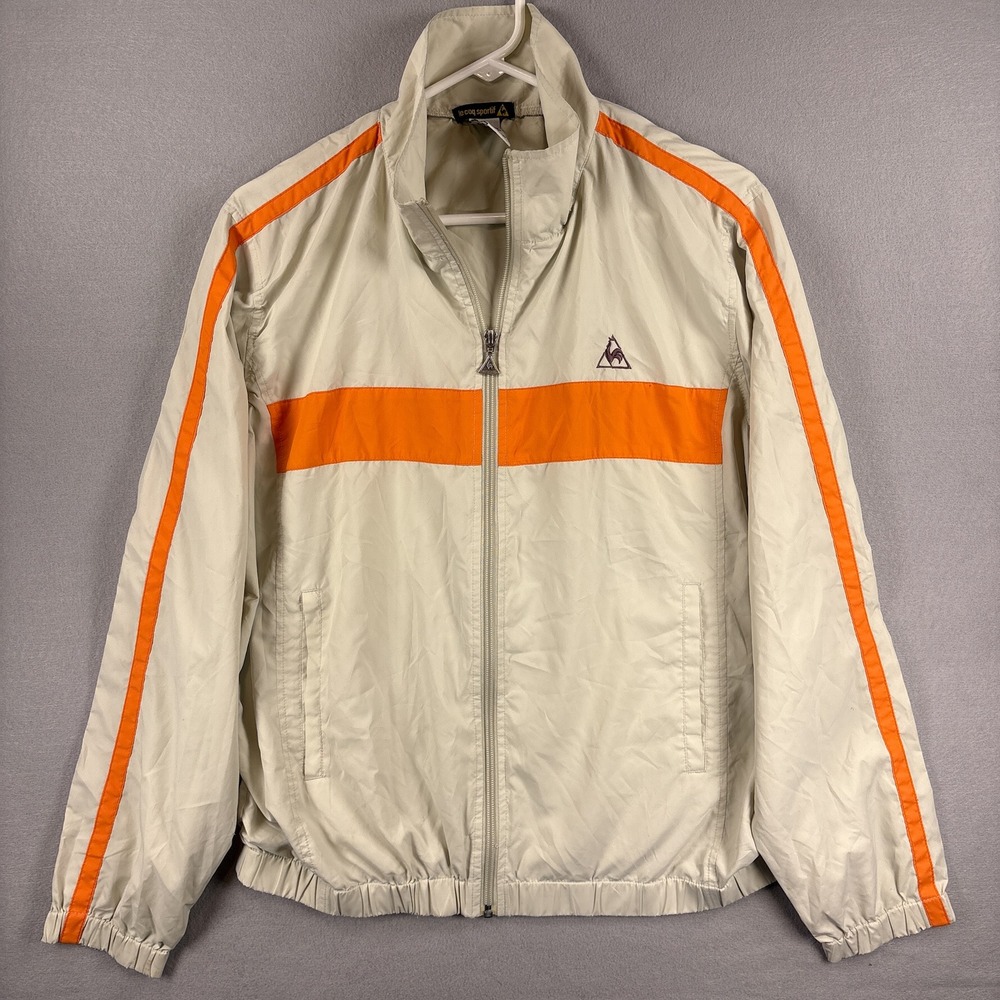 VTG Le Coq Sportif Track Jacket WIndbreaker Medium Full Zip Stripes Logo Y2K